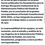 Publicación de lineamientos para la Entrega-Recepción institucional en Puebla
